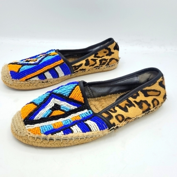Sam Edelman Lida Espadrilles Beaded Pony Hair Skimmer Leopard Flat Size 7.5 - Picture 6 of 16